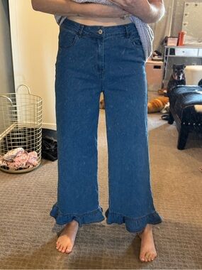 Women’s Blue Ruffle-Hem Jeans